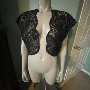Black Lace and Sequin Scalloped Formal Cocktail Bolero Shrug Ladies 14